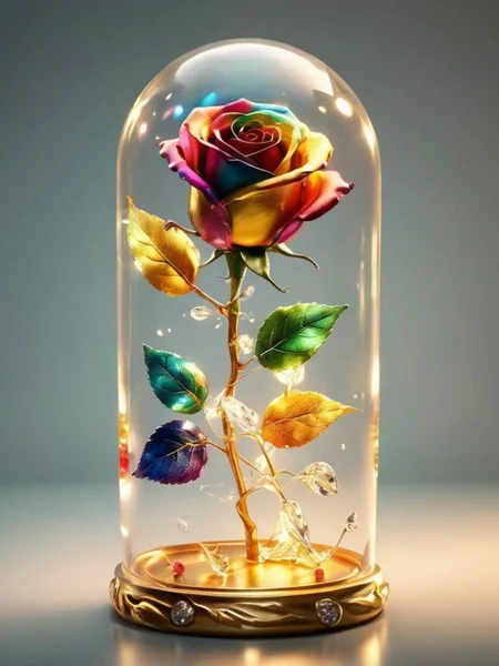 an image of, close-up, flowers MD_Jewelry,CN_SP style,the gem and Diamond colorful rose in the bottle, gem leaves, golden ,dymanic simple background, faint light, front view ,film <lora:0210_rose-checkpoint-6000:0.7> <lora:20240205_spring_dragon_checkpoint-4000:0.5>