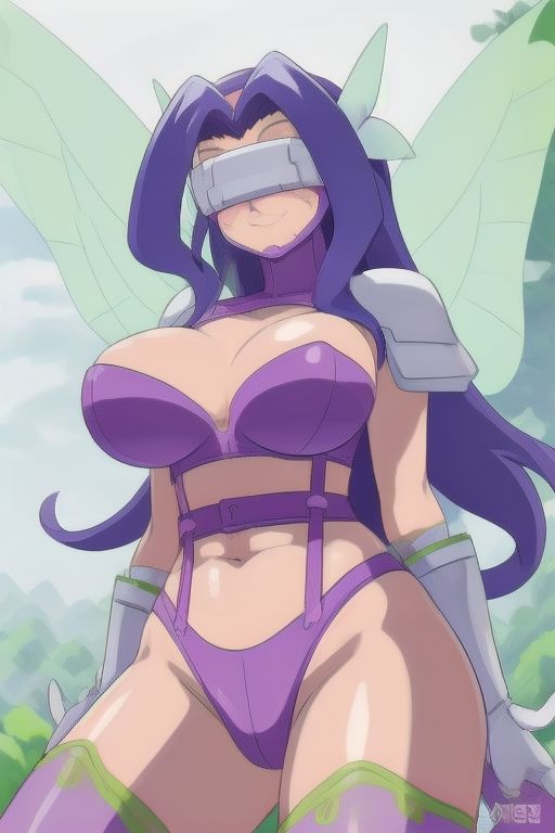 ((masterpiece,best quality)),best res,(huge breasts:1.3)),good anatomy,cute,(sexy:1.3),very cute face,hot,female,smiling,very detailed,4k,happy,smiling,,female,,.looking at viewer,1girl, solo, blush, smile, , ,  solo,smile, solo, blush, ,,,solo,,tall female,middle of a park,,,very detailed,4k,inflatable,fairymon,long hair,purple hair,,close up,butterfly hair ornament, purple bikini, shoulder pads, covered eyes, butterfly wings, digimon (creature),