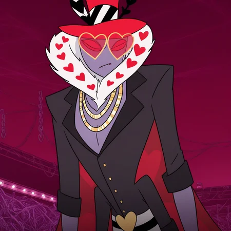masterpiece, best quality, newest, absurdres, highres, HHStyle, anime, anime style, 1boy, HHVal-V1.0, colored skin, Purple skin, Purple colored skin, demon boy, sharp fingerneils, HHVal-V1.0-no coat, chain, golden chain, necklace, jacket, black jacket, hat, red hat, glasses, heart shped glasses, top hat,