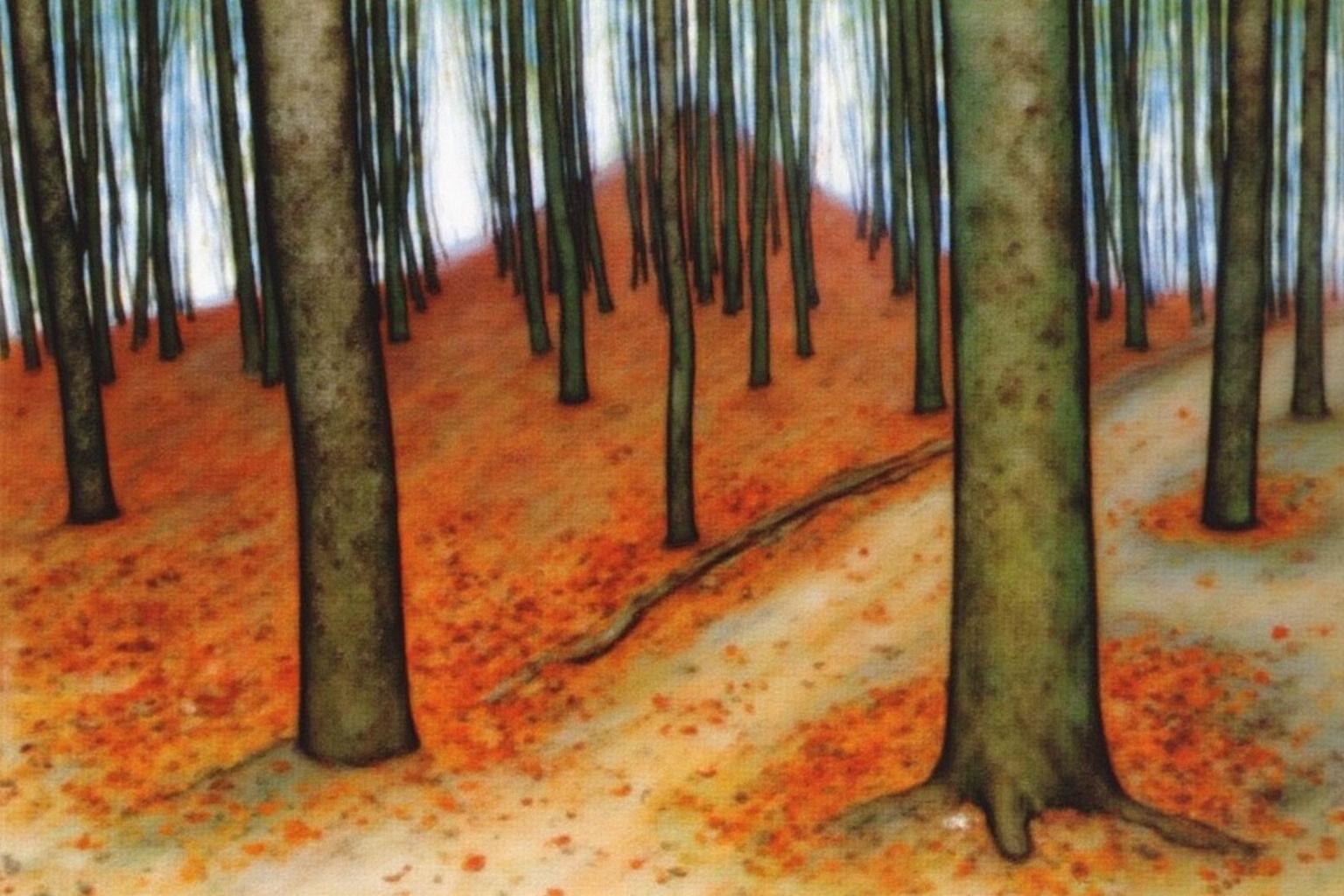 pietmondrian1 painting.
Tall trees with green bark stand in a forest. The ground is covered with orange and brown leaves. A winding path leads into the background. <lora:pietmondrian1_cap_d8a4e11:1.0><lora:860661574300394657:0>