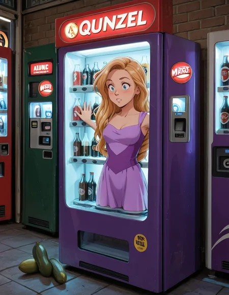 anime artwork masterpiece, best quality, <lora:VendingMachineQuiron_illus:1> vendingMachineQuiron , trapped inside a peacock blue vending machine, stuck in object, stuck, public use, a avocado vending machine , beer, soda, soft drinks, glass of beer, beer bottle, wine bottle, , trapped inside, , solo, Rapunzel (Tangled): Rapunzel's long golden hair, purple dress, and adventurous spirit make her a favorite Disney princess character to cosplay., . anime style, key visual, vibrant, studio anime, highly detailed