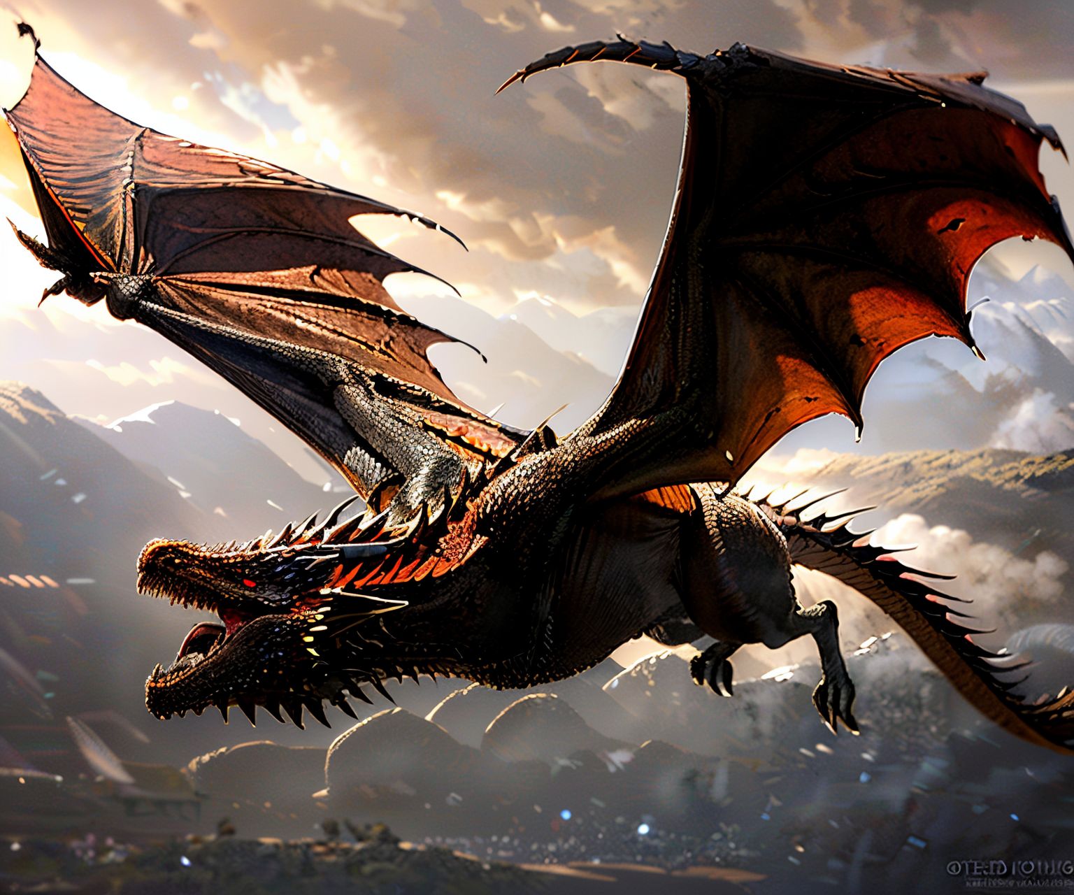 EdobDragon, hell red dragon, open wings, flying, (realistic:1.5), <lora:EdobDragon_v1.0:1>