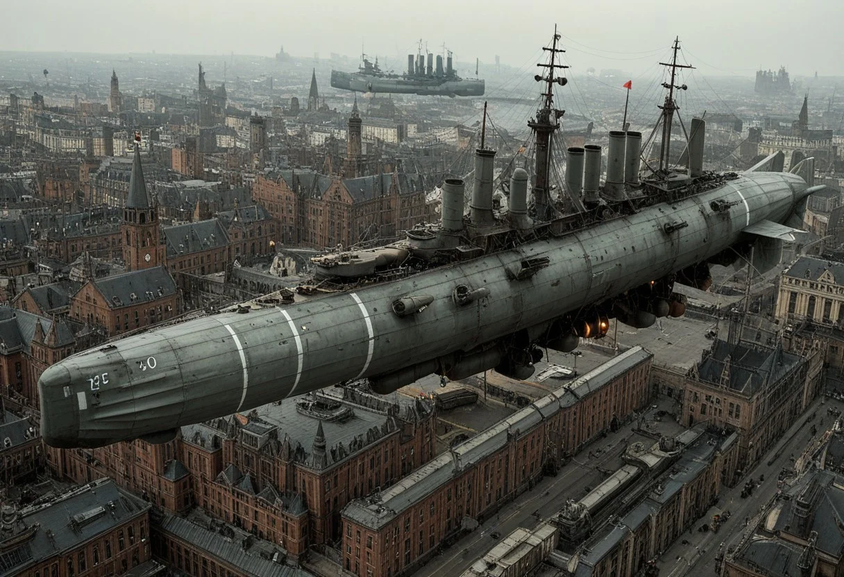 masterpiece, best_quality, very_aesthetic, highres, absurdres, ultra detailed, airship, battleship, steampunk, Victorian,
flying over Victorian city,
airship, vehicle focus, no humans, military vehicle, military, science fiction, aircraft flying, radio antenna, cannon, machinery,rocket launcher,
dark iron, (light blue/navy gray vehicle),
spiral, pipe ,rivets, ,wire,