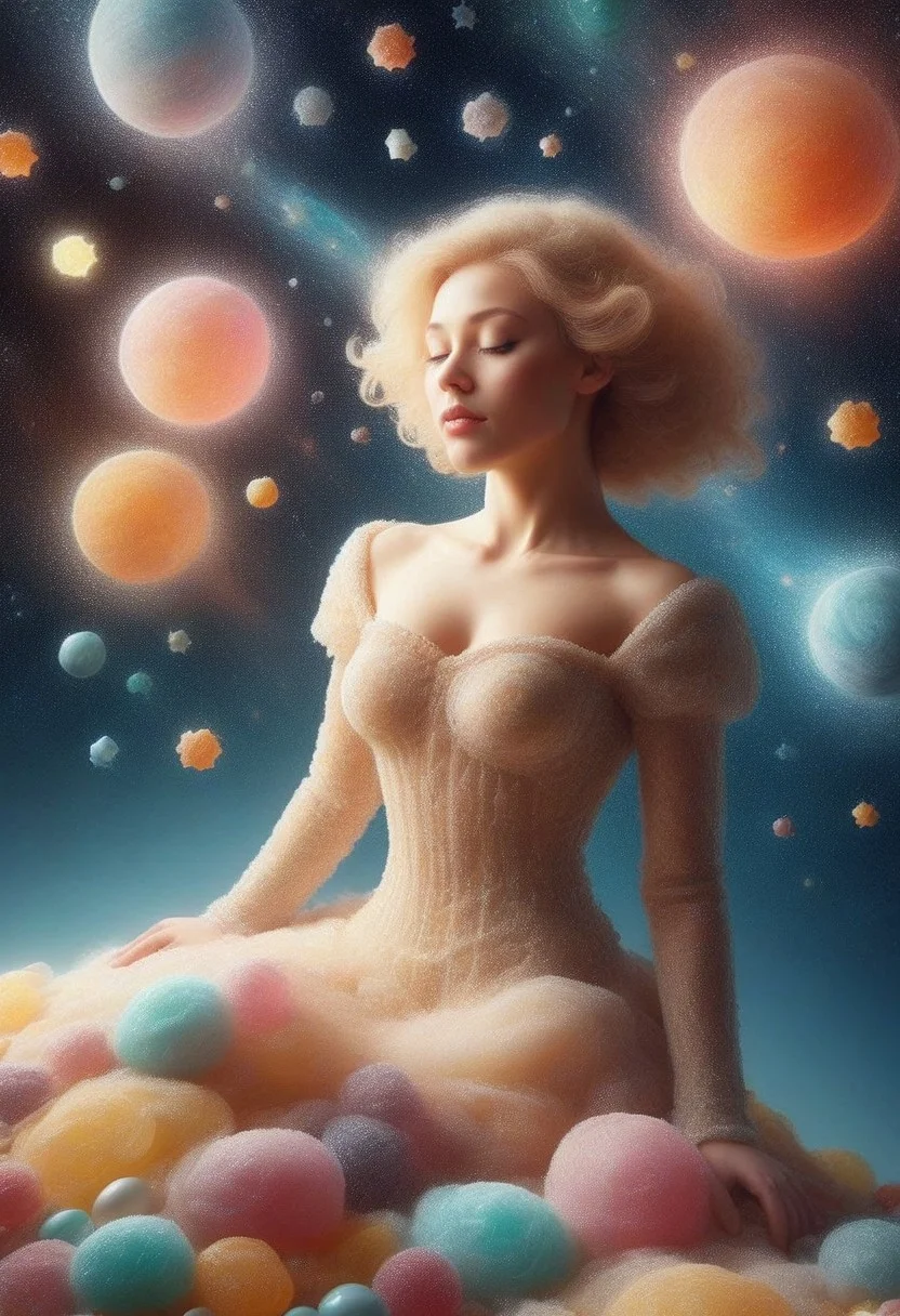 portrait of gorgeous blonde maiden sleeping on a cloud, light and shadows, 64k, starry brilliance, HD, audacious detailed fantasy, digital art
