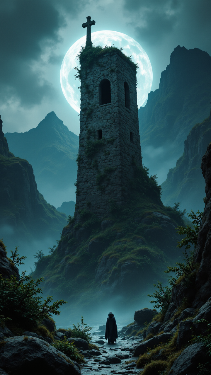 Unique art in the form of a Herbarium. Describing a, The ancient Haunted Island, a hauntingly beautiful sight, stands tall against the backdrop of a dark and mysterious landscape. aidmafluxpro1.1