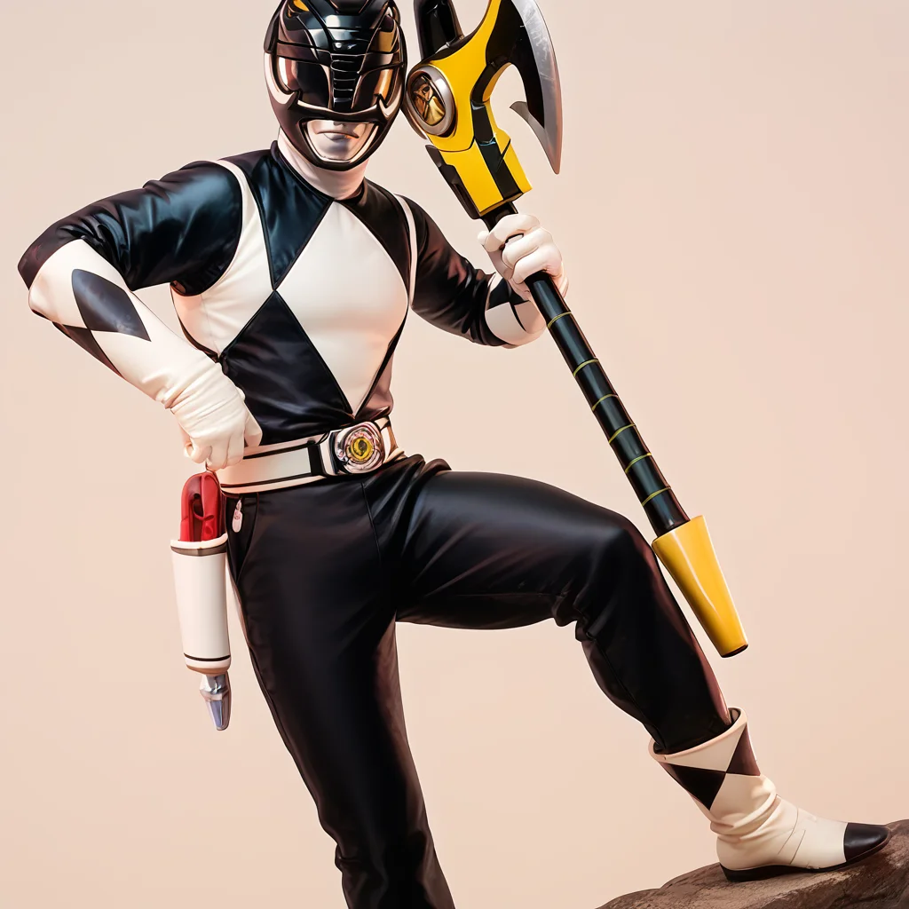 (score_9:0.9),score_8_up,score_7_up,anime style,rating_safe,(zPDXL),<lora:Black Ranger ponyXL v3.5:0.88>,black ranger,1boy,solo,male focus,helmet,holding,holding axe,axe,