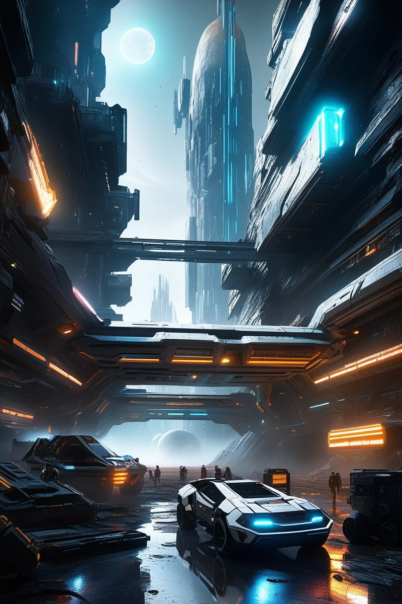 cyberpunk, cutting-edge laboratory, Space colony habitat, A post-apocalyptic world, scarred by the remnants of a long-dead civilization and haunted by their technological marvels., Asteroid , (masterpiece,best quality:1.6)