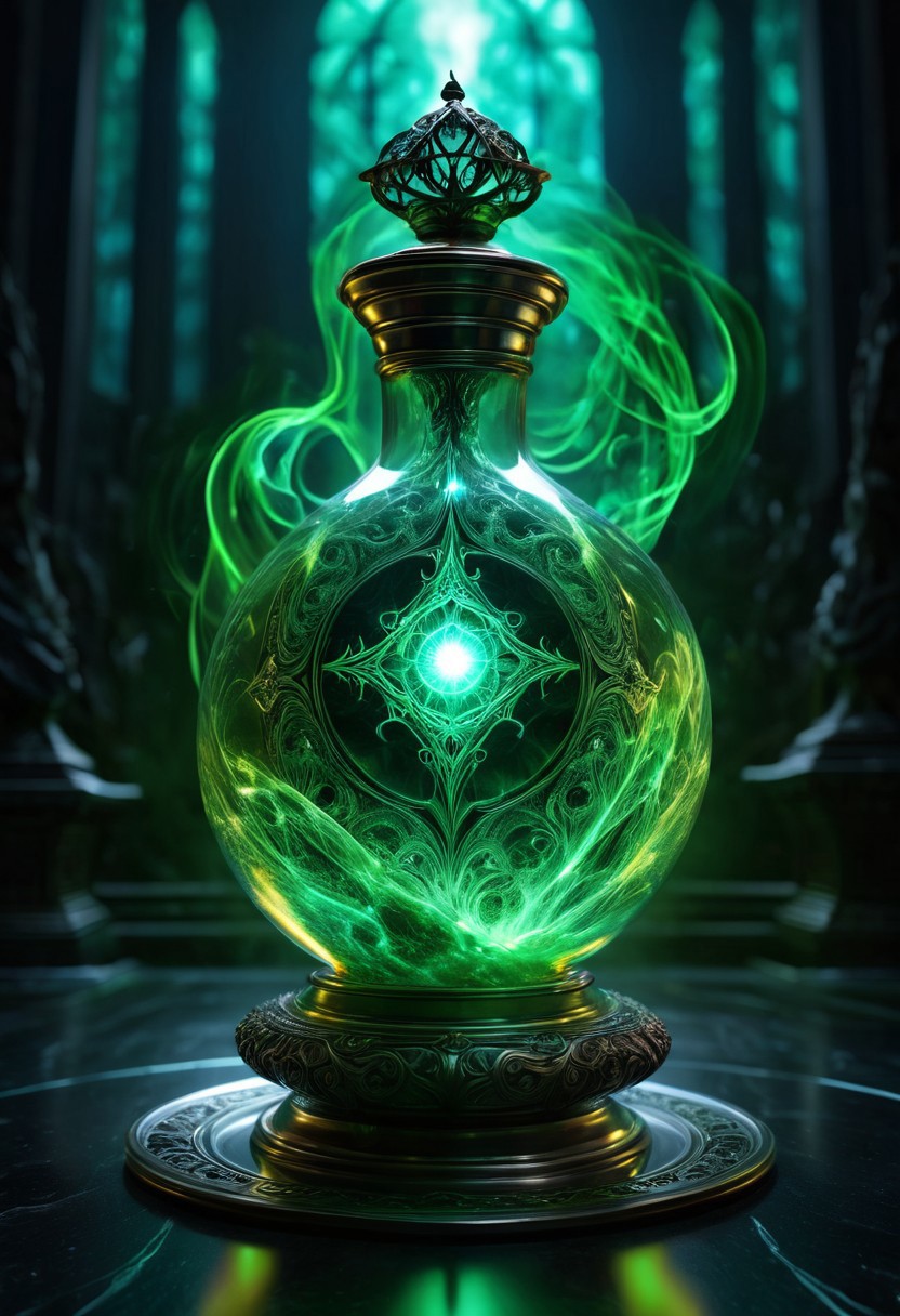 Score_9, Score_8, high_def, highest_quality, 8k, best_quality, masterpiece, photorealistic, magic_potion, ornate_glass_bottle, dark_green, neon_silver, swirling_ethereal_mist, glowing_runes, wax_seal, ancient_symbols, intricate_patterns, potion_glow, luminous_liquid, dynamic_reflections, intense_magical_shimmer, highly_detailed, fantasy_essence, bubbling_liquid, radiant_glow, metallic_filigree, floating_stardust, arcane_energy, crackling_energy, glowing_aura, mystical_fog, glowing_motes, raw_power, cosmic_energy, surreal_glow, vibrant_colors, dramatic_lighting, cinematic_effects, ultra_realistic, hyper_detailed, magical_atmosphere, otherworldly_essence, glowing_particles, radiant_aura, divine_energy, epic_scale, cosmic_wonder, intense_focus, surreal_beauty, fantasy_art, glowing_highlights, intricate_details, mesmerizing_glow, ultra_vivid, hyper_realistic, magical_power, ethereal_light, cosmic_glow, surreal_fantasy, ultra_detailed, vibrant_glow, cinematic_lighting, intense_emotion, epic_fantasy, surreal_magic, ultra_vivid_colors, hyper_realistic_details, cosmic_magic, divine_glow, surreal_energy, ultra_detailed_art,