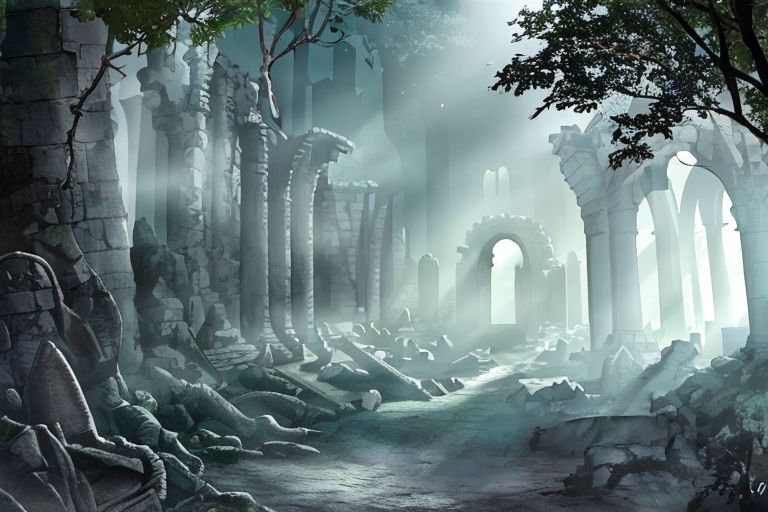 (masterpiece:1.2), (best quality,:1.2), 8k, HDR, ultra detailed, ((photorealistic)), professional light, cinematic lighting, fashion photography, ambient lighting,<lora:detail_slider_v4:3>, sinister ruins in a dark forest, FanRu <lora:FantasyRuins-10:0.7>, epiCPhoto