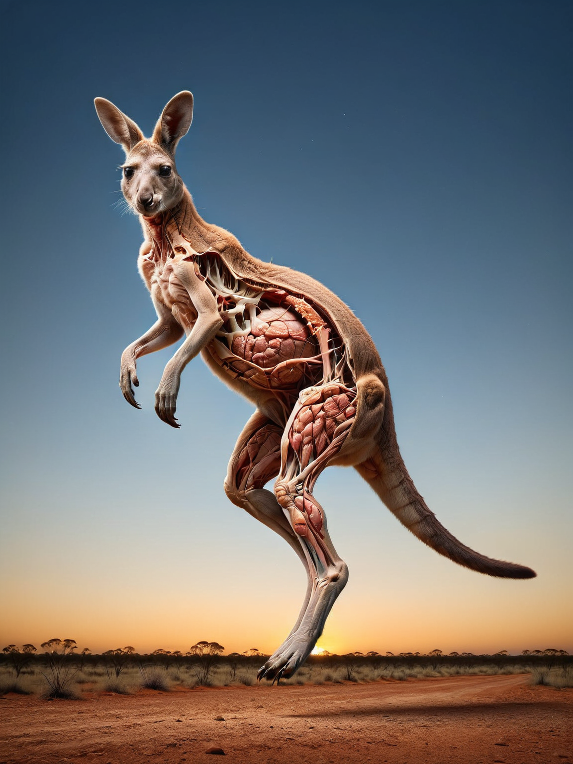 ais-xsection kangaroo, leaping through the Australian outback at dusk <lora:Cross_Section_Style_SDXL:1>