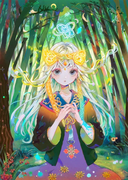 by sannso by yogisya,
1 female druid healing animals in forest. glowing particles, celtic knot, mythical
extremely beautiful detailed piercing eyes,
masterpiece, best quality, high quality, highres, absurdres, very detailed, high resolution, sharp, sharp image, 8k, vivid, colorful, stunning, anime, aesthetic