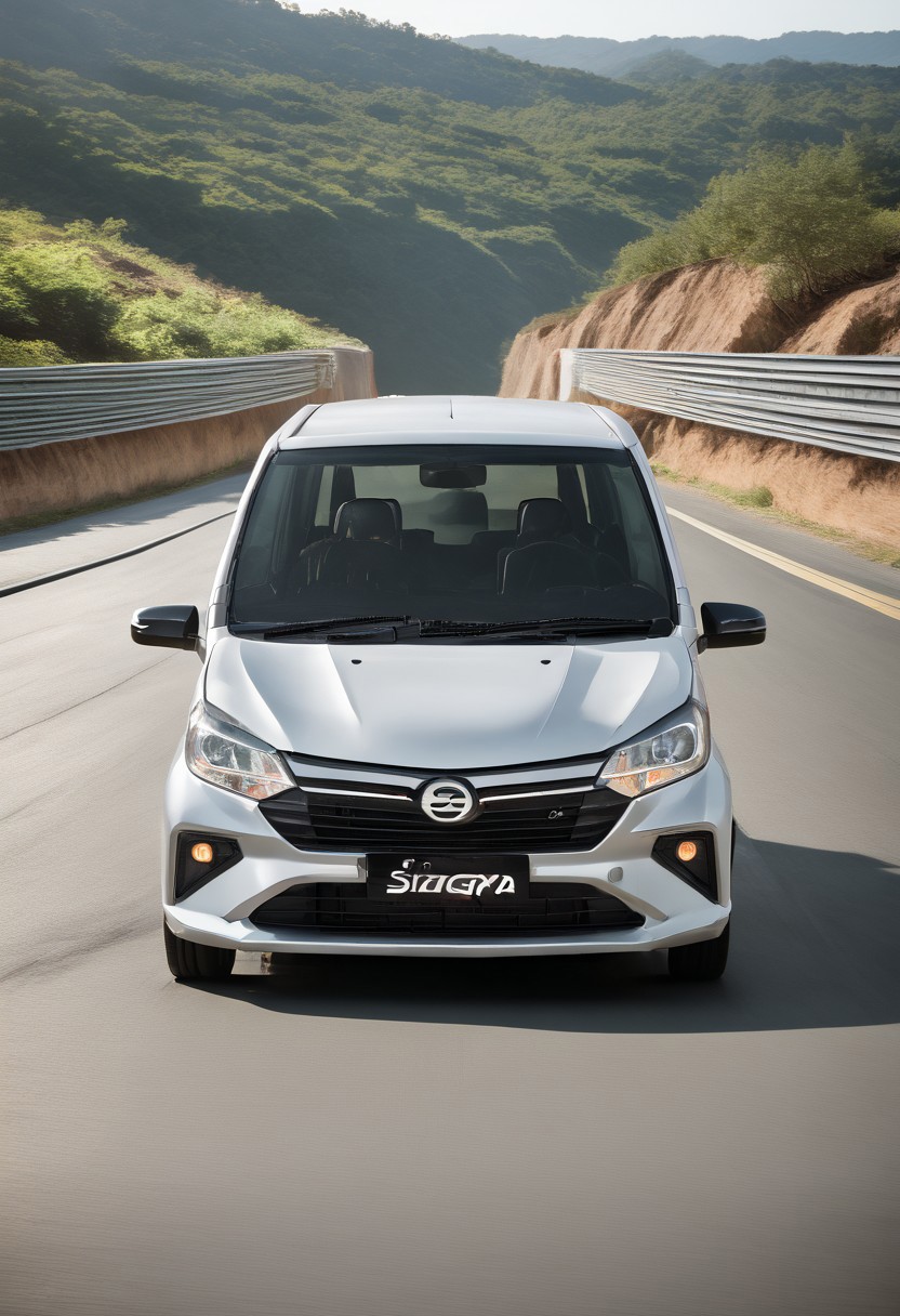 high resolution, best quality, Car, Daihatsu Sigra, Sunny Day, countryside, road, high speed,