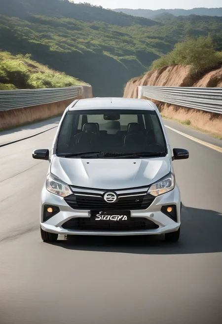 high resolution, best quality, Car, Daihatsu Sigra, Sunny Day, countryside, road, high speed,