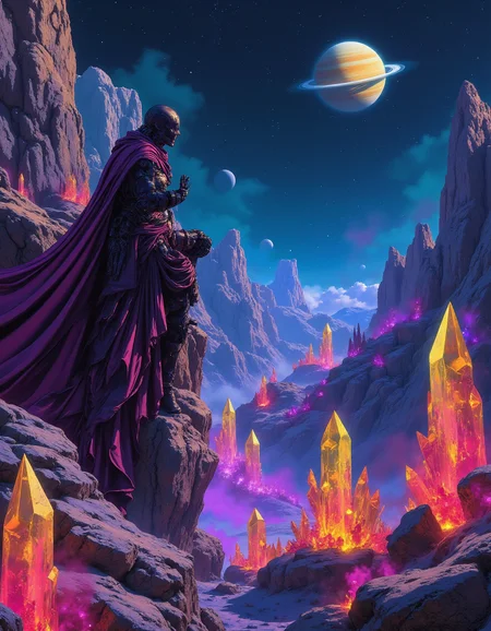 masterpiece, Mecha cybernetic electroshaman leaning on a space ship, overlooking a landscape filled with crystals, planet Saturn with rings in the sky, alien planet, neon shine, vibrant colors, highly detailed, cinematic composition, marbling of lansdscape <lora:MJanime_Flux_LoRa:0.25> anime style <lora:NeonFantasyFLUX:0.5> ne0nfant4sy <lora:Flux1-impossible_geometry_V1.0:0.4> <lora:flux.1_lora_flyway_Epic-detail_v2:0.7>, style by Lawrence Alma-Tadema and William Bouguereau and Édouard Debat-Ponsan