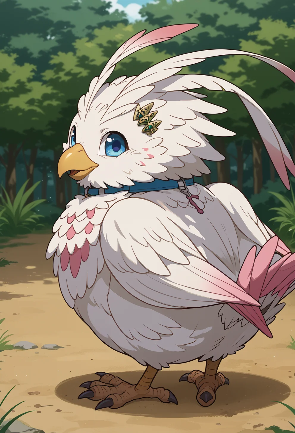 score_9, score_7_up, source_anime, <lora:AEFiloPony:1> BREAK
AEFiloBird, animal, beak, bird, blue collar, blue eyes, hairclip, white feathers, wings, full body, from behind, looking back, happy,