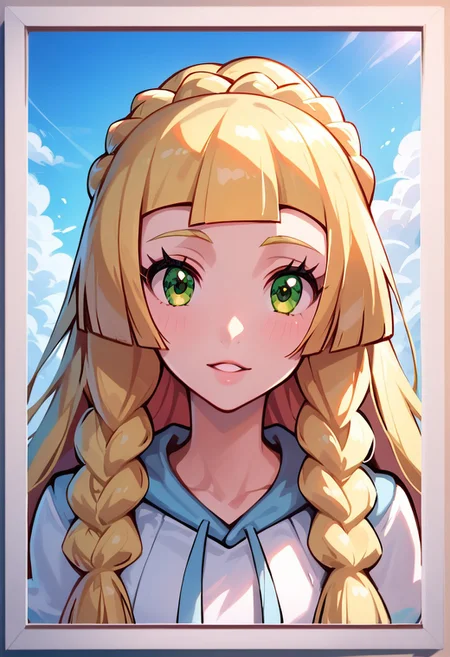score_9, score_8_up, score_7_up, 1lillie1, blonde hair, long hair, green eyes, looking at viewer, portrait photo