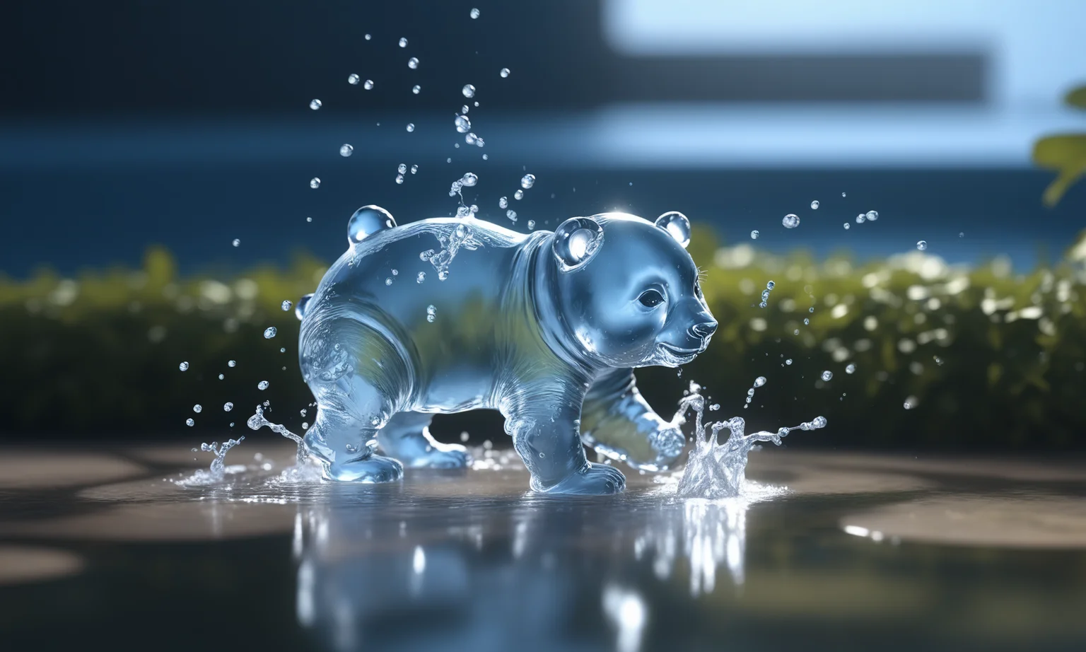 <lora:watercd_xl-000008:0.7>,a transparent water elemental panda made of (watercd_xl,wavy,brightness,contortion,abstract) in pool,water eyes,water hairs,water body,splash water,water drops,no humans,long-focus,tilt-shift,outdoors,on water,full body,chinese zodiac,cutie,cute,still life,front view,facing viewer,looking at viewer,ethereal fantasy concept art,magnificent,epic,majestic,magical, emotional,harmonious,high budget,moody,epic,gorgeous,perfect lighting,realistic,photorealistic,photographic,photo (medium),real,moody lighting,volumetric lighting,reality ray tracing,8K,HDR,UHD,masterpiece,best quality,highly detailed,high resolution,finely detail,extremely detailed,ultra detailed,wallpaper