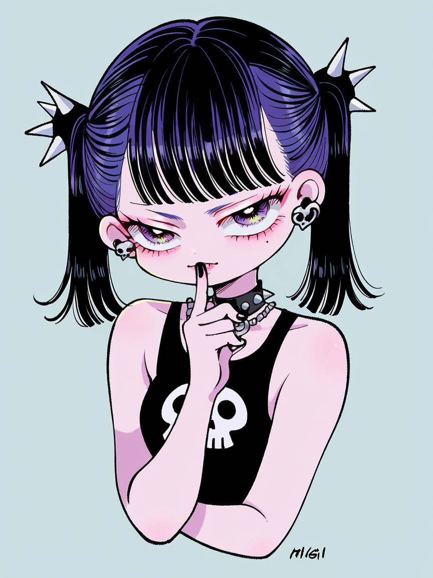 score_9, score_8_up, score_7_up, score_6_up,    <lora:h1zg1XLP:1> h1zg1, 1girl, solo, gothic, twintails,
