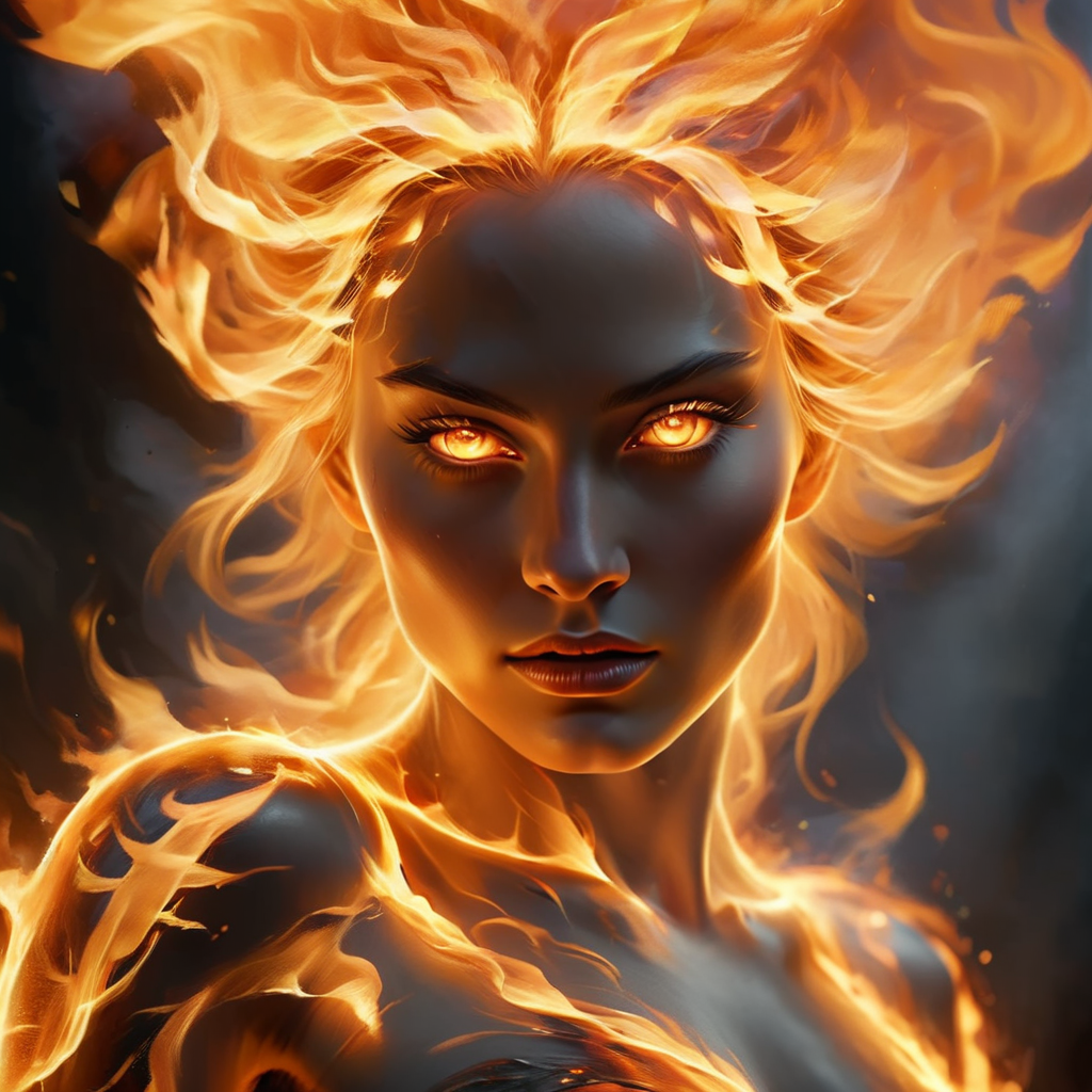 ignar portrait of the beautiful goddess of fire, darkness, cinematic, enigmatic, photorealistic, very detailed<lora:ignar:1>