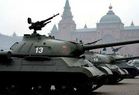 <lora:is3:0.9>is3,This is the Soviet heavy tank, IS3. The vehicle length is 6.67 m, the overall width is 3.2 m, and the overall height is 2.45 m.from side.A vehicle-mounted machine gun on a turret pointed upwards.no humans.Military parade on Red Square, Moscow.