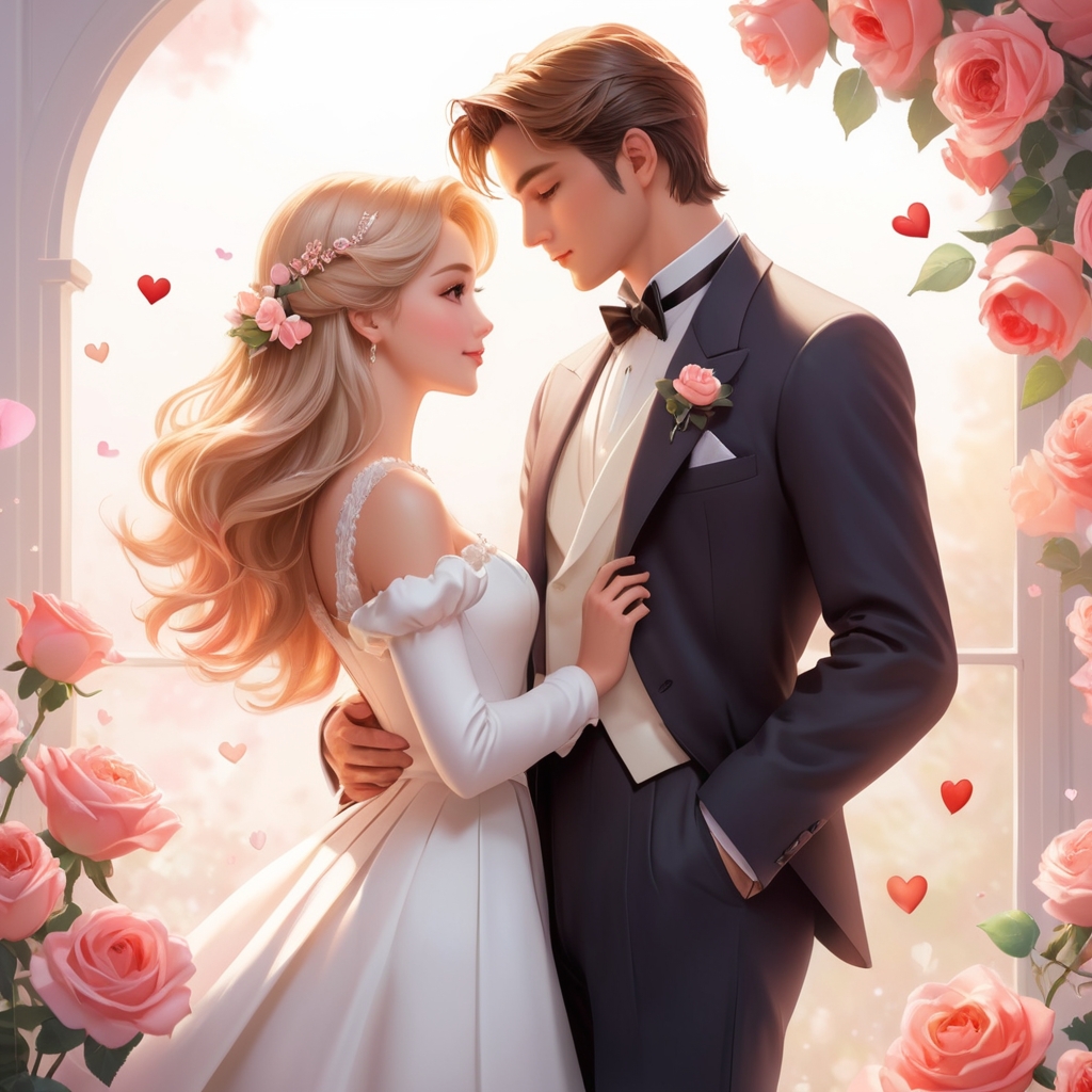 romantic_love_letter_border, romantic_couple_poses, romantic_love_text, anime couple holding hands, soft glowing love text "You are my life" in elegant cursive, vintage love letter border with roses and hearts, soft pastel tones, romantic dreamy background, warm sentimental mood, heart emoji watermark