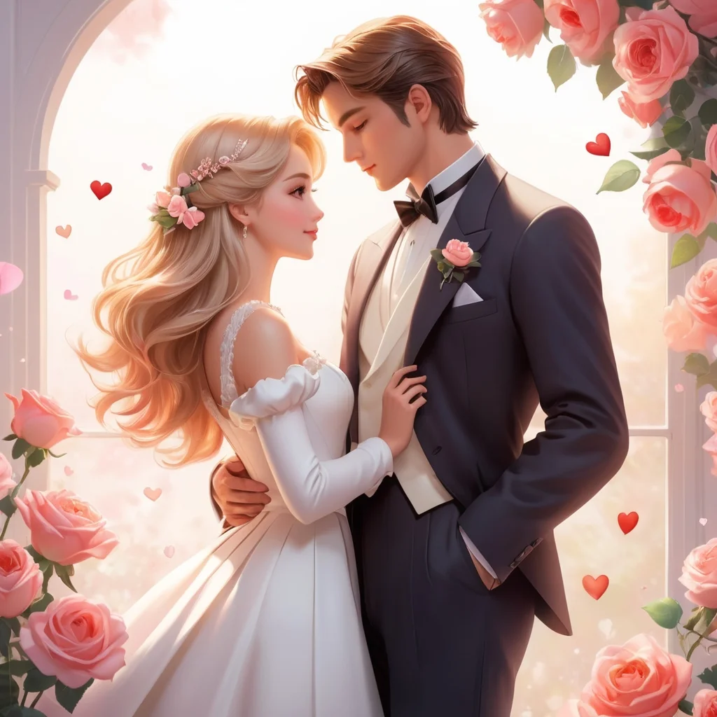 romantic_love_letter_border, romantic_couple_poses, romantic_love_text, anime couple holding hands, soft glowing love text "You are my life" in elegant cursive, vintage love letter border with roses and hearts, soft pastel tones, romantic dreamy background, warm sentimental mood, heart emoji watermark