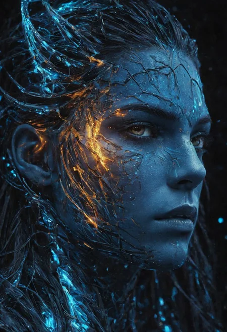 In the depths of a luxurious cimmerian digital avatar, intricate lines of code weave together to form a hauntingly beautiful being. This stunning image is a digital painting, with every pixel meticulously crafted to perfection. The avatar's features are sharp and ethereal, glowing with an otherworldly light against a dark, mysterious backdrop. The overall effect is mesmerizing, drawing viewers in with its high-definition clarity and mesmerizing details. A true work of art in the digital realm, this avatar exudes a sense of elegance and sophistication that is unparalleled.
Wide range of colors., Dramatic,Dynamic,Cinematic,Sharp details
Insane quality. Insane resolution. Insane details. Masterpiece. 32k resolution.
<lora:add-detail-xl:0.95> <lora:dvr-lnds-sdxl:0.3> dvr-lnds-sdxl <lora:MJ52:0.25> <lora:ral-apoctvisn-sdxl:0.3> ral-apoctvisn <lora:zavy-cntrst-sdxl:0.35> dark, chiaroscuro, low-key <lora:zavy-rmlght-sdxl:0.41> zavy-rmlght <lora:SDXLFaeTastic2400:0.225>