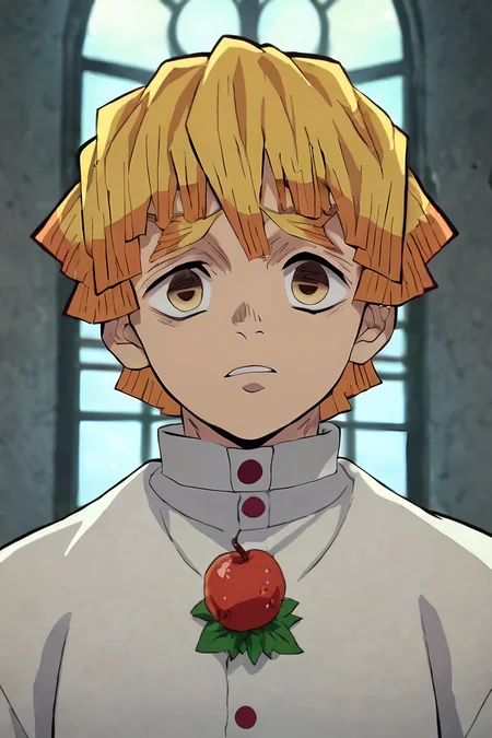 score_9, score_8_up, score_7_up, score_6_up, score_5_up, score_4_up, BREAK source_anime, anime screencap, , official style, looking at viewer, upper body, , 1boy, solo, male focus, <lora:zenitsu_agatsuma_pony:0.92>, zenitsu_agatsuma, , , fruits costume, A dark, foreboding castle where a wicked queen reigns, , <lora:sdxl_lightning_8step_lora:1>