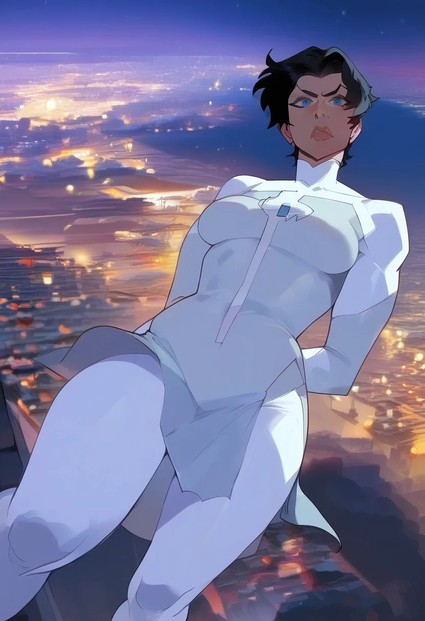 score_9,score_8_up,score_7_up,
anissaxl,black hair,blue eyes,short hair,from below,
white bodysuit,long sleeves,white pants,short pelvic curtain,
floating,night,city scape,arms behind back,looking at viewer, toned body, sexy, pale, alluring, raw lighting,
<lora:anissa:1>,