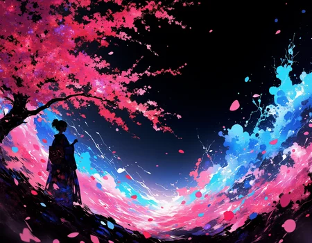 lyh_niji, silhouette art of cherry blossoms and girl in kimono
Spring Storm
shine black background, close up
smokey haze in floating
vibrant reflective holographic pink petal drawing in the style of ckhg, crystalz petals blue water is billowing in the air
luminous, dreamlike reality, light white red color
<lora:ral-crystalz:0.1>, <lora:ck-holographic-glitter-000015:0.5>