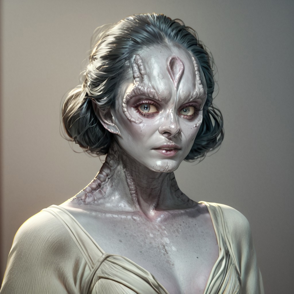 score_9, score_8_up, score_7_up, score_6_up, score_5_up, score_4_up, 1girl, Cardassian, solo, grey skin