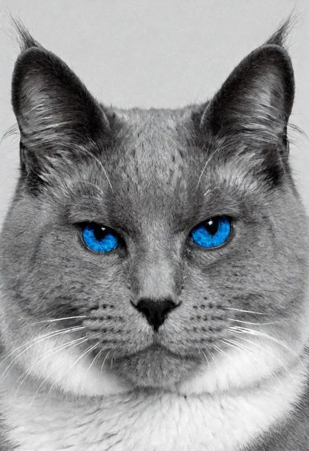 cats face, (Black and white image, blue Accent)