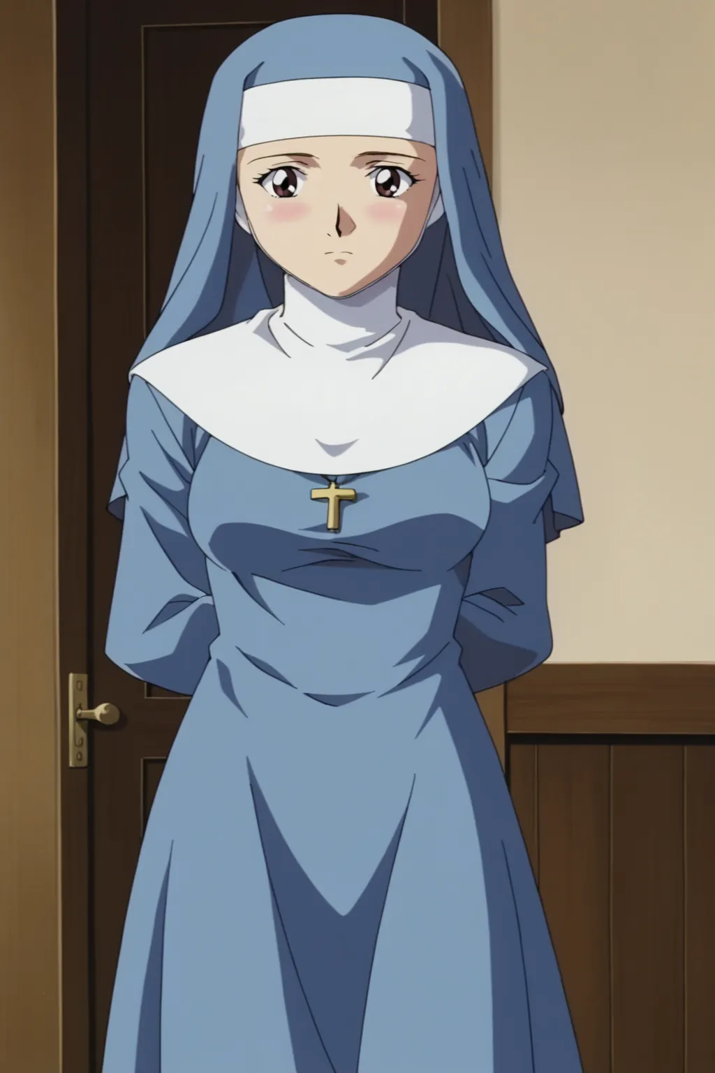 score_9, best, masterpiece, uncensored, fake screenshot, anime still, sfw,
1girl, solo, 
OniTenseiYasukoKurisu, habit, nun,  1990s (style), retro artstyle, blue clothing, hands behind back, 
 <lora:OniTenseiYasukoKurisu_V2:0.8>
--pin-shared-memory
--cuda-malloc
--cuda-stream
