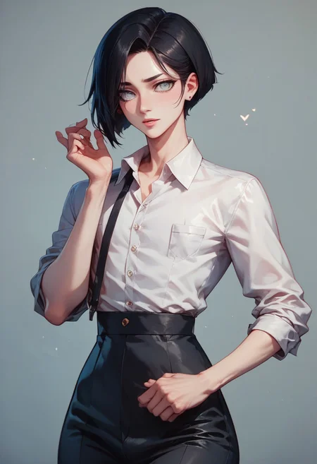 score_9, score_8_up, score_7_up, 1boy, femboy, otoko no ko, short hair, bob cut hair, black hair, grey eyes, gray eyes, feminine face, toned body, Shelly, business attire, highly detailed, intricate, zzCitronCAT, pose, modelshoot