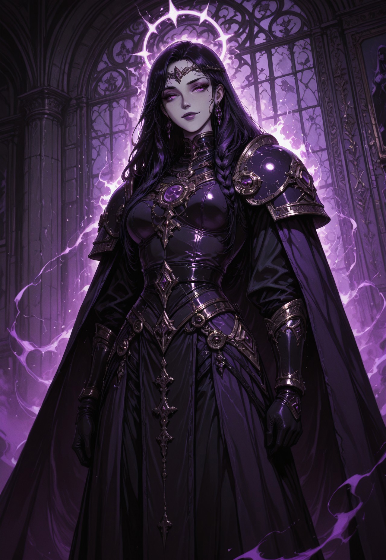 Unfazedfantasii
A mystical woman with a serene expression,
vantablack, a digital fantasy artwork depicting a fantasy character with a dark, mystical theme. The character is a girl with light skin, sharp facial features, and long, braided dark hair. She is wearing an elaborate, dark armored outfit with intricate patterns and glowing purple accents. The armor includes a chest plate, shoulder guards, and a flowing skirt-like extension with geometric designs. The character is surrounded by a glowing purple halo, adding a magical aura to the scene. The background is a deep, dark shade, enhancing the ethereal and enigmatic atmosphere of the artwork. The character's expression is confident and slightly aloof, with a slight smirk on her face. The overall composition is centered, with the character standing upright, exuding a sense of power and mystery. oil-painting, romanticism, painting, elegance, opulence, beautiful, painterly, detailed, textural, artistic, aesthetic, intricate details, highly detailed, vivid, vibrant,
There are floating purple aura adding to the magical atmosphere. The art style is highly detailed, cinematic, and fantasy-inspired, with a focus on dramatic lighting, soft glows, and a slightly dark, mystical mood.