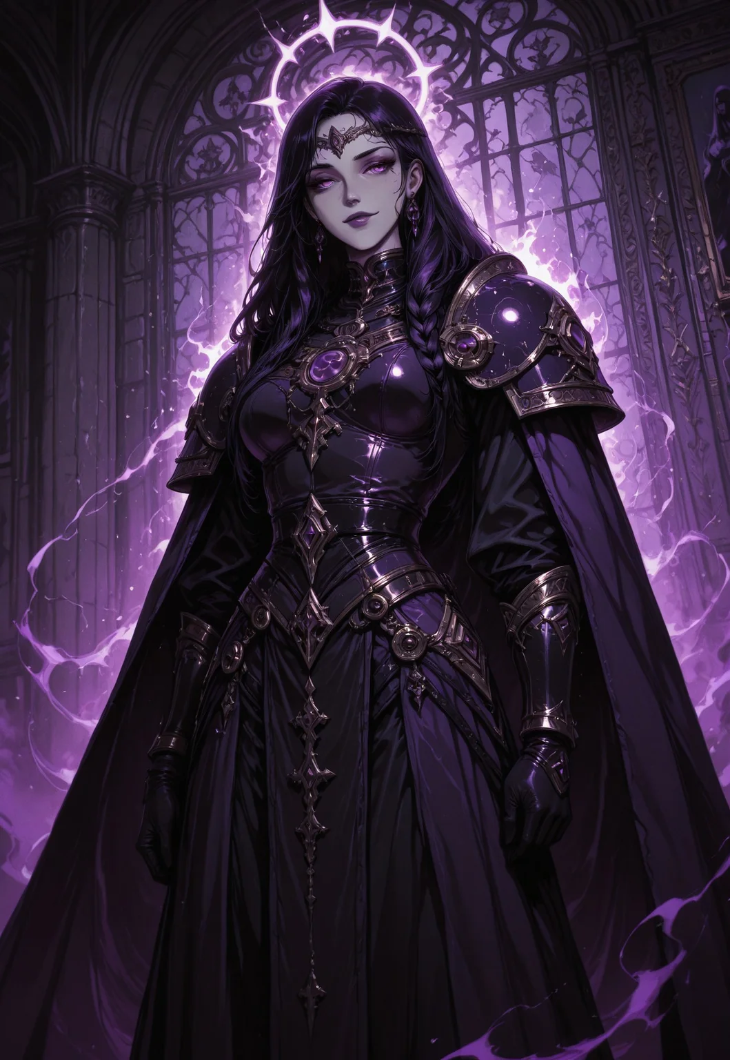 Unfazedfantasii
A mystical woman with a serene expression,
vantablack, a digital fantasy artwork depicting a fantasy character with a dark, mystical theme. The character is a girl with light skin, sharp facial features, and long, braided dark hair. She is wearing an elaborate, dark armored outfit with intricate patterns and glowing purple accents. The armor includes a chest plate, shoulder guards, and a flowing skirt-like extension with geometric designs. The character is surrounded by a glowing purple halo, adding a magical aura to the scene. The background is a deep, dark shade, enhancing the ethereal and enigmatic atmosphere of the artwork. The character's expression is confident and slightly aloof, with a slight smirk on her face. The overall composition is centered, with the character standing upright, exuding a sense of power and mystery. oil-painting, romanticism, painting, elegance, opulence, beautiful, painterly, detailed, textural, artistic, aesthetic, intricate details, highly detailed, vivid, vibrant,
There are floating purple aura adding to the magical atmosphere. The art style is highly detailed, cinematic, and fantasy-inspired, with a focus on dramatic lighting, soft glows, and a slightly dark, mystical mood.