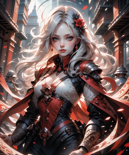 (masterpiece), (best quality), (vibrant light colors), intricate pattern, <lora:AnzhcDreamwave v3_1 watermark fix:0.5> anzhcdreamwave, aesthetic, canvas with red paint, 1girl, white hair, pale, creativity, white dress, hair ornament, dreamlike, (blurry background:1.1)