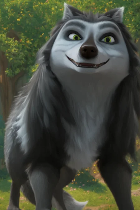 score_9, score_8_up, score_7_up, score_6_up, low angle, looking at viewer, smile, happy, feral, wolf, male, tone body, gray fur and black gray fur, green eyes, dark eyebrows, tail, solo, forest background <lora:Hutch_Alpha_and_Omega_XLPony:1>