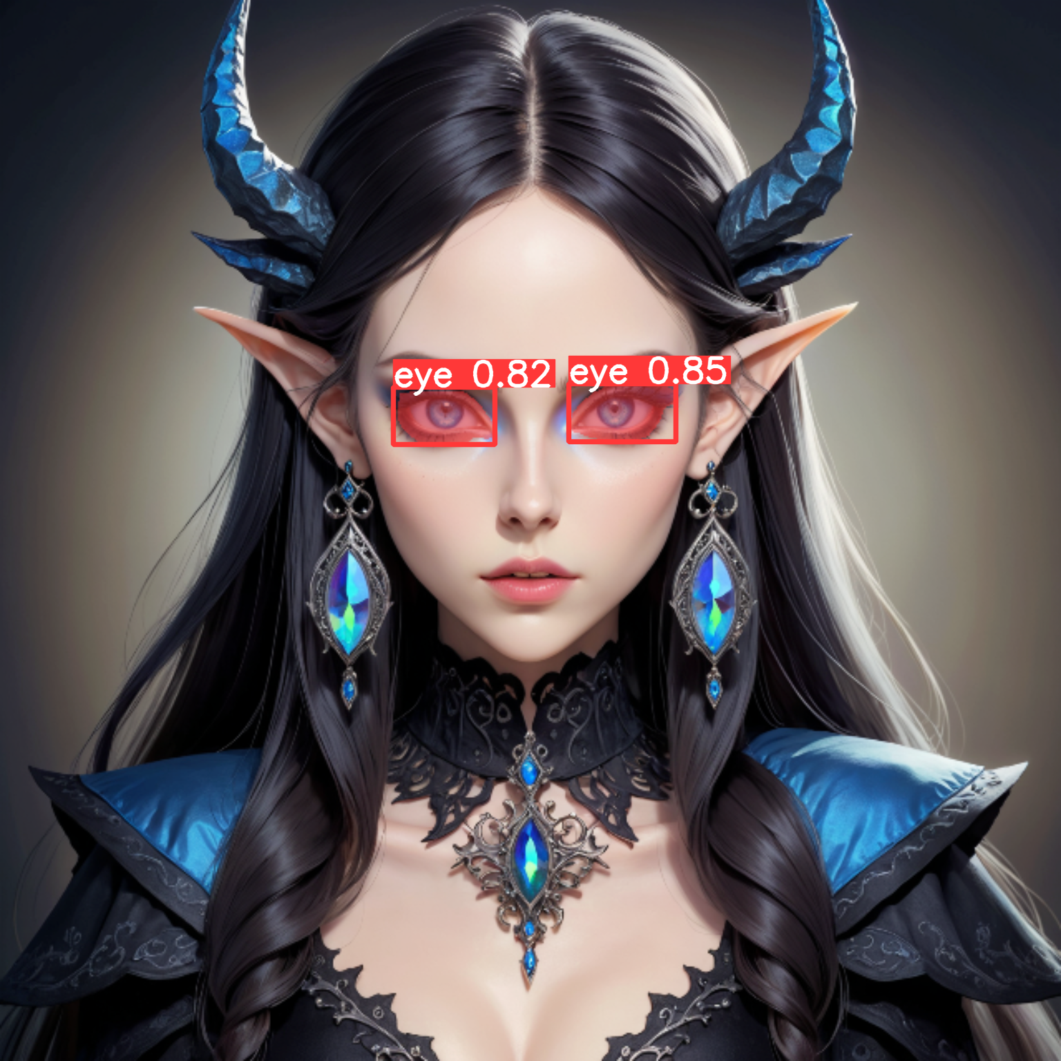 Gothic style ethereal fantasy concept art of  beautiful woman,cowboy shot,long hair,heavy makeup,iridescent trim,Blue eyes,eyeshadow,earrings,hairclip,elf,pointy ears . magnificent . Dark