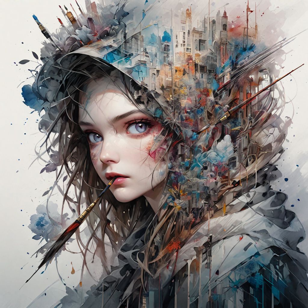 Enigmatic artist with brush, by Minjae Lee, Carne Griffiths, Emily Kell, Steve McCurry, Geoffroy Thoorens, Aaron Horkey, Jordan Grimmer, Greg Rutkowski, amazing depth,high resolution, ink painting