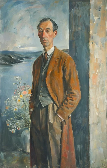 masterpiece,best quality,<lora:tbh241-sdxl:0.9>,illustration,style of Winifred Nicholson portrait of noble man
