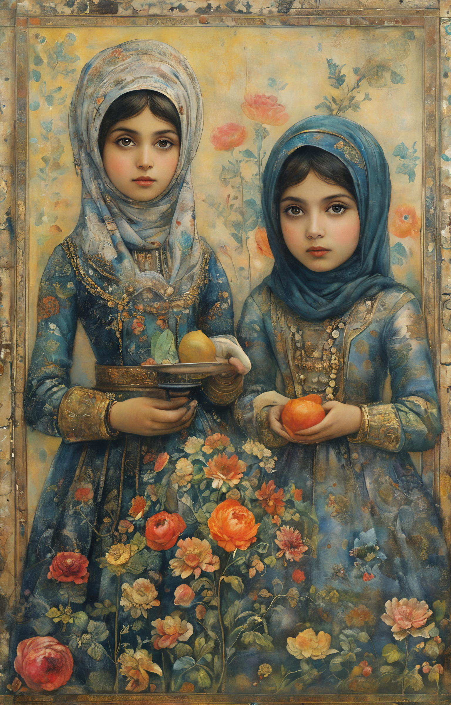 masterpiece,best quality,<lora:tbh292-sdxl:0.9>,illustration,style of Qajar art portrait of Housework robots