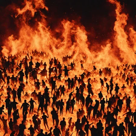 crowd of people in inferno <lora:inferno:1> , all over, black background