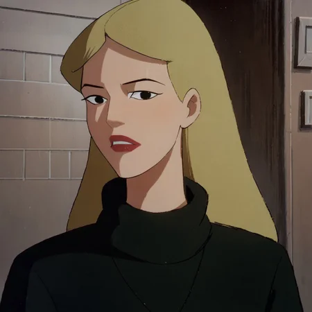 safe_pos, score_9, score_8_up, score_7_up, 1girl, solo, lipstick, blonde hair, long hair, black eyes, breast, black shirt, necklace, TobyRaynesSA, looking at viewer