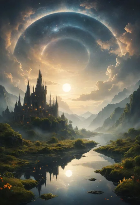 stained glass style a slumbering dreamweaver reclines upon a moss covered islet, surrounded by a halo of soft luminescence that seeps from the wispy tendrils of fog curling around its form like a gentle lover's caress. the dreamer's eyes are half closed, their gaze drifting lazily towards the surface of a glassy lake, where ripples of gold and copper disturb the otherwise perfect reflection of the mist shrouded peaks rising in the distance. as the dreamweaver's hand darts across the water, a scattering of moon petaled flowers floats to the surface, releasing their sweet fragrance into the still air, while a office of silver tailed fish weave through the depths, their gentle splashing creating a soothing melody that seems to harmonize with the dreamer's very breath. . vibrant, beautiful, translucent, intricate, detailed 
many details, extreme detailed, full of details,
Wide range of colors., Dramatic,Dynamic,Cinematic,Sharp details
Insane quality. Insane resolution. Insane details. Masterpiece. 32k resolution.
<lora:add-detail-xl:0.95> <lora:dvr-lnds-sdxl:0.3> dvr-lnds-sdxl <lora:MJ52:0.25> <lora:ral-apoctvisn-sdxl:0.3> ral-apoctvisn <lora:zavy-cntrst-sdxl:0.35> dark, chiaroscuro, low-key <lora:zavy-rmlght-sdxl:0.41> zavy-rmlght <lora:SDXLFaeTastic2400:0.225>