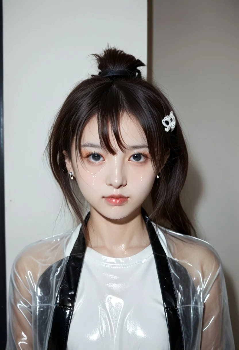 masterpiece, best quality, 4k, high-res, 1girl, jewellery, ((down jacket)), cotton tights, thigh boots, black footwear, shiny footwear, pvc, earrings, Fashionable style, ((score_9, realistic)), ((fair skin)), ((skinny)), colored eyes, very pale skin, shiny skin, Makeup, sweat, very long hair, choppy bangs, hair stick, beautiful asian woman, ulzzang, face visible, 1girl, a pretty woman, kpop, jpop, idol, (full body), 1girl, looking at viewer, night, indoors, standing, polaroid, flash, photorealistic, straight-on, Down jacket