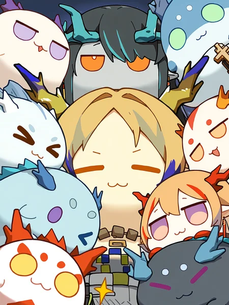 <lora:nai_ILL:0.8>,
<lora:Glowing_Spot_Color_-_Illustrious:0.6>, glowing eyes, streaked hair, glowing inner hair, glowing streaks,
chongyue \(arknights\), dusk \(arknights\), ling \(arknights\), nian \(arknights\), shu \(arknights\), :3, :d, ;d, > <, closed eyes, closed mouth, cross, dragon bubble \(arknights\), greek cross, green eyes, horns, jitome, looking at viewer, looking down, no humans, no pupils, one eye closed, open mouth, orange eyes, pouch, purple eyes, smile,