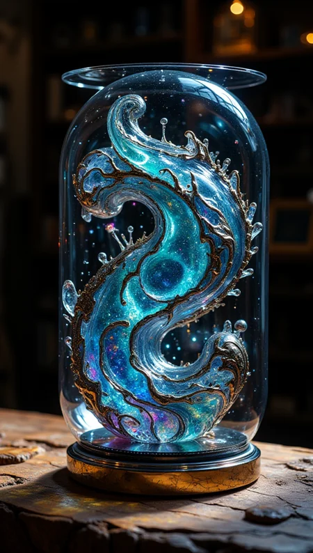 masterpiece, 4k, 8k, bokeh, a carbon fiber shape with a glass case merging together, it is a special object found in a secret dark shop, dropped on a crafted burned wood table, silver presentation stand.
detailmaximizer, Midjourney_Whisper, opalescence <lora:[Flux1]_flux_vividizer:0.3> <lora:[Flux1]_scenery_lora_comfy_converted:0.2> <lora:[Flux1]_Opal_Fantasy_Flux:0.5> <lora:[Flux1]_aidmaPsychadelicChaosWorld-FLUX-v0.1:0.3> <lora:[Flux1]_aidmaImageUpgrader-FLUX-V0.1:0.1> <lora:[Flux1]_midjourney_whisper_flux_lora_v01:0.1>