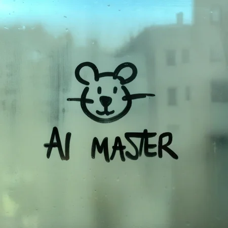 finart A drawing of a rat and the word "AI MASTER" on a window drawing<lora:finart:1>