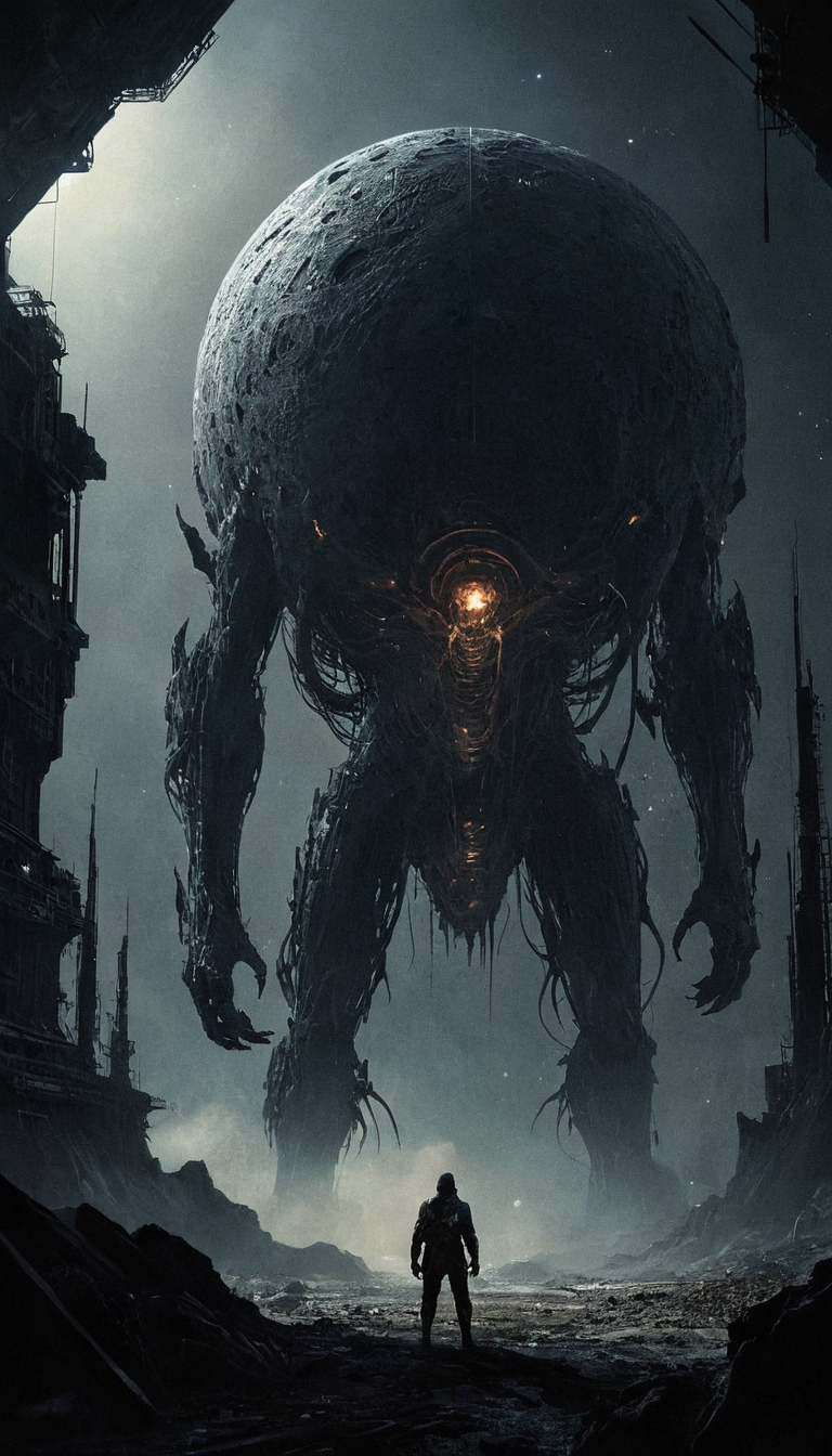 Exquisitely detailed picture, Massive orbital megastructures with self-repairing, adaptive architectural surfaces that respond to environmental conditions, stalking mini monster animals, Sharply defined imagery, full body, violently clashing, <lora:zavy-cntrst-sdxl:0.6> dark, low-key, <lora:Consistency Corrector XL:0.4>, <lora:DnD_Grainyboyz V2 SDXL Lora:0.6> DnD_Grainyboyz, grainy, noise